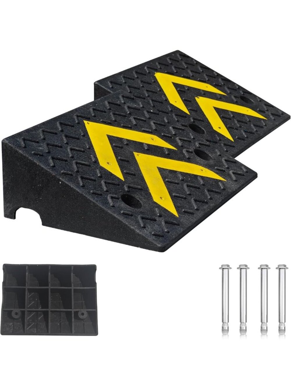 Durable Rubber Curb Ramp Set - 6" Height, 2 Pack, Threshold Ramps for Sidewalks